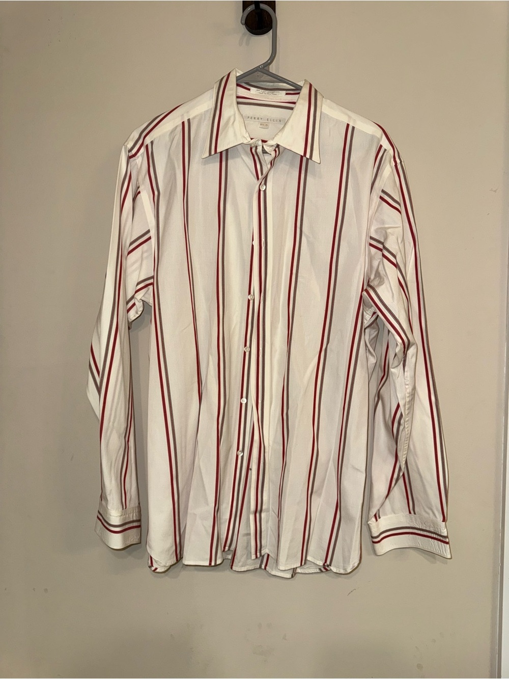 Perry Ellis White Button-Up Shirt with Red Stripes